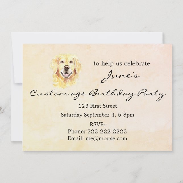 Invitación Cumpleaños de edad personalizada perro retriever d (Reverso)