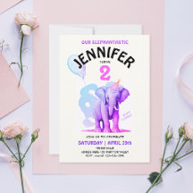 Cumpleaños de Elefante Acuarela Pastel Femenino