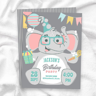 Invitación Cumpleaños de elefante adorable 