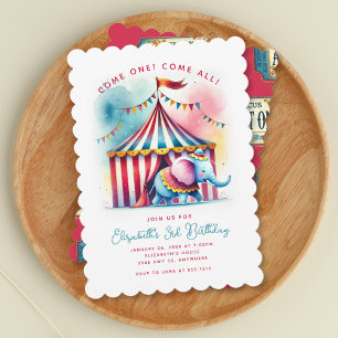 Invitación Cumpleaños de Elefante de Circo Acuarela Adorable