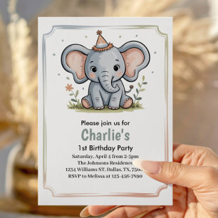 Invitación Cumpleaños de Elefante Verde Lindo para Niños