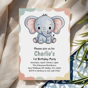 Invitación Cumpleaños de Elefante Verde Lindo para Niños