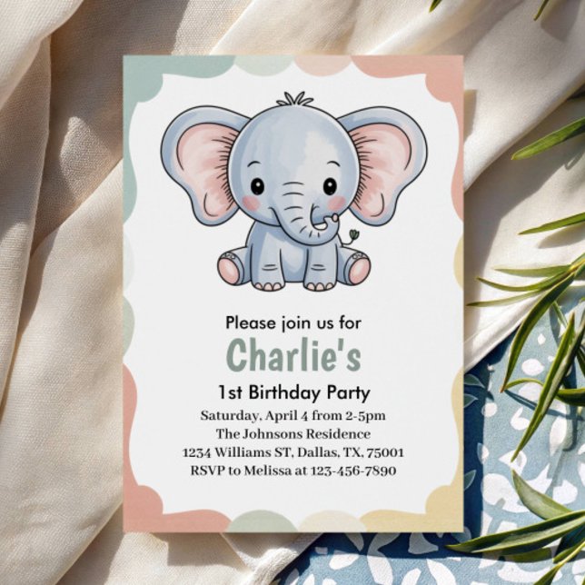 Invitación Cumpleaños de Elefante Verde Lindo para Niños (Subido por el creador)