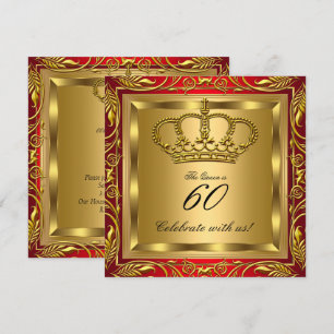 Invitación Cumpleaños de Elite de Oro Rojo Real Reina o Rey