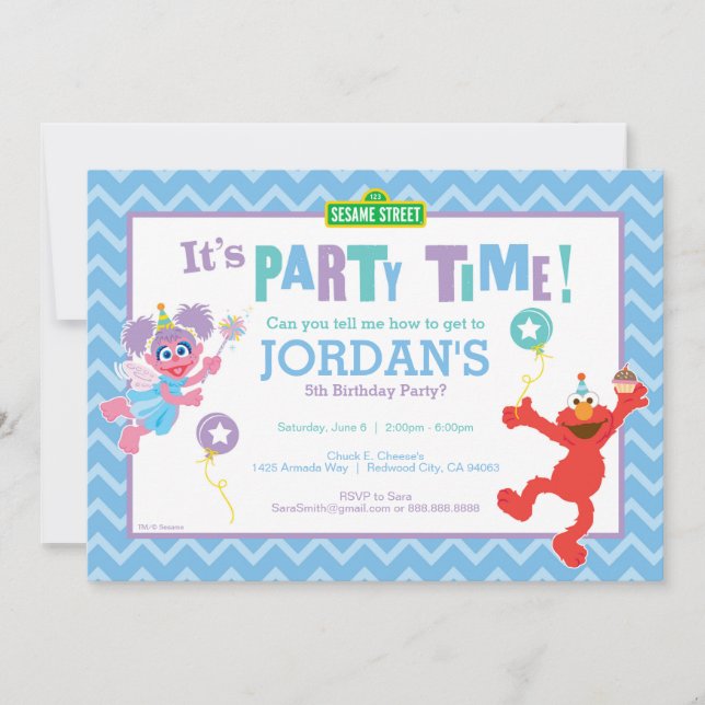 Invitación Cumpleaños de Elmo y Abby (Anverso)
