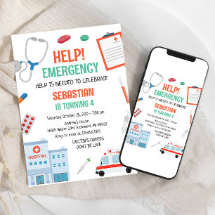 Invitación Cumpleaños de emergencia médica de doctor y enferm