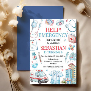 Invitación Cumpleaños de emergencia médica de doctor y enferm