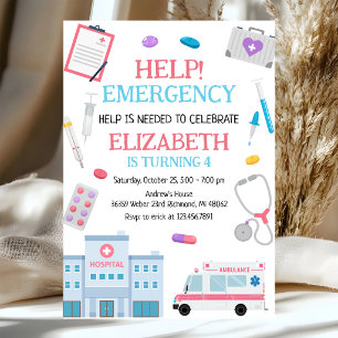 Invitación Cumpleaños de emergencia médica de doctor y enferm