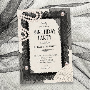 Invitación Cumpleaños de encaje de perla clásico elegante vin