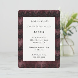 Invitación Cumpleaños de encaje falso negro Borgoña
