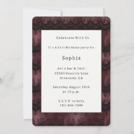 Invitación Cumpleaños de encaje falso negro Borgoña