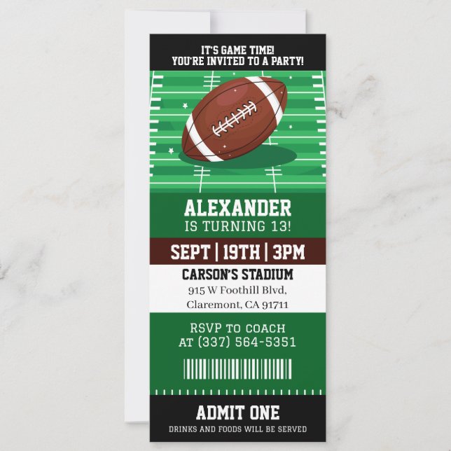 Invitación Cumpleaños de Entrada para Fútbol (Anverso)