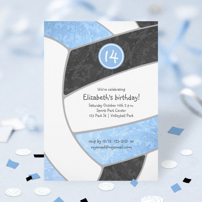 Invitación cumpleaños de equipo de voleibol negro azul o chic (Subido por el creador)