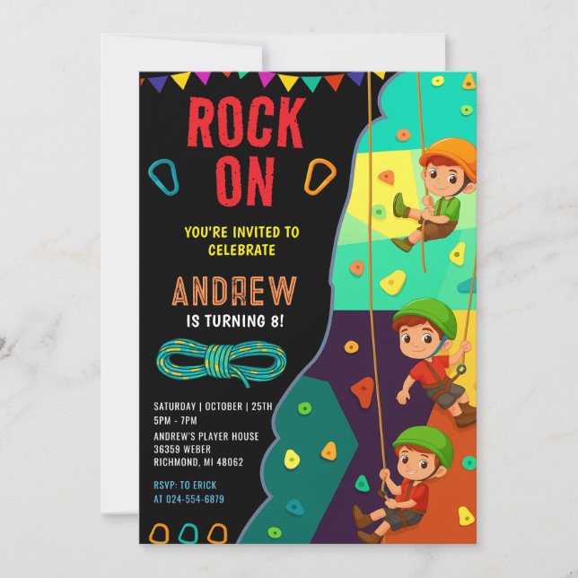 Invitación Cumpleaños de Escalada de Roca Personal con foto  (Anverso)