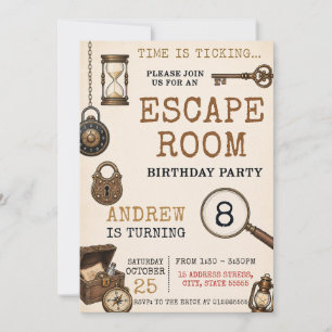 Invitación Cumpleaños de escape room personalizado para niños