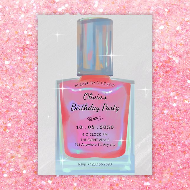 Invitación Cumpleaños de esmalte de uñas de glamour rosa (Subido por el creador)