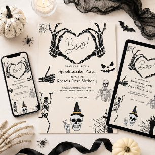 Invitación Cumpleaños de Esqueleto de Halloween Boo