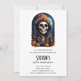 Invitación Cumpleaños de Esqueleto Espeluznante con Calabazas