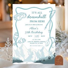 Invitación Cumpleaños de esquí cuesta abajo Doodle Winter Blu