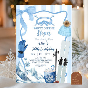 Invitación Cumpleaños de esquí pastel azul Coquette de invier