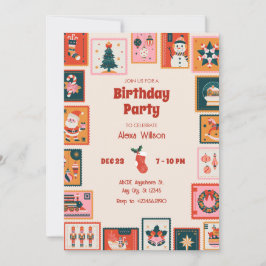 Invitación cumpleaños de estampado de correo de navidad