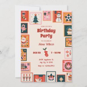 Invitación cumpleaños de estampado de correo de navidad