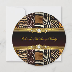 Invitación Cumpleaños de Estampados de Animales Mixtos Dorado