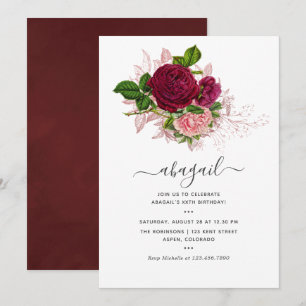 Invitación Cumpleaños de estilo vintage shabby-chic en rosa y
