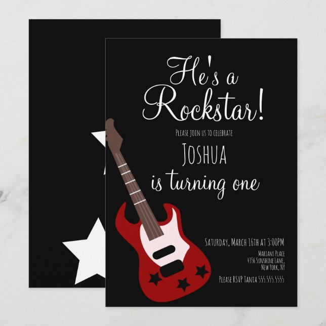 Invitación Cumpleaños de estrella de rock de guitarra Boys Ro (Anverso / Reverso)