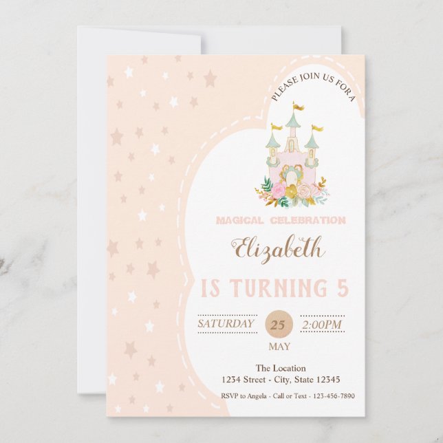 Invitación Cumpleaños de estrellas de castillo lindo (Anverso)