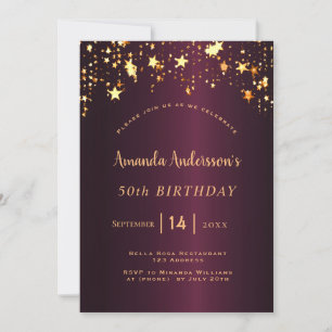 Invitación cumpleaños de estrellas de oro de Borgoña