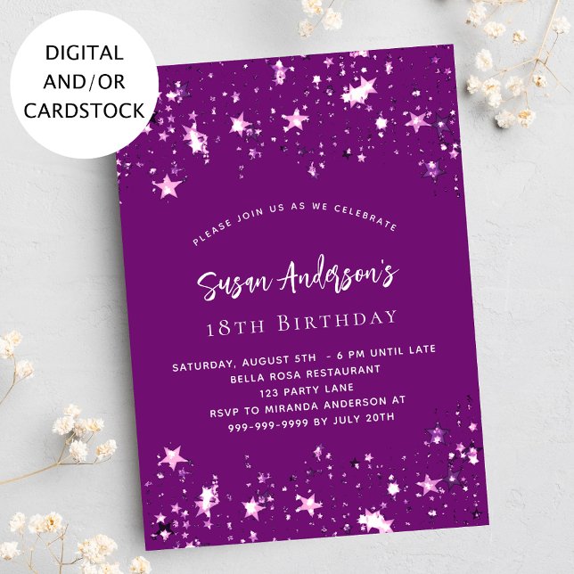 Invitación cumpleaños de estrellas moradas (Subido por el creador)