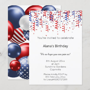 INVITACIÓN CUMPLEAÑOS DE ESTRÉS PATRIÓTICO ROJO AZUL BLANCO