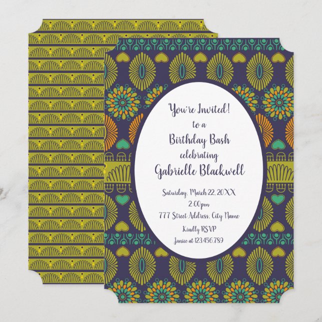 Invitación Cumpleaños de etnia africana bohemia (Anverso / Reverso)
