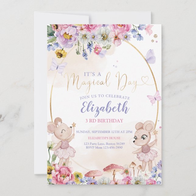 Invitación Cumpleaños de Fairy Garden (Anverso)