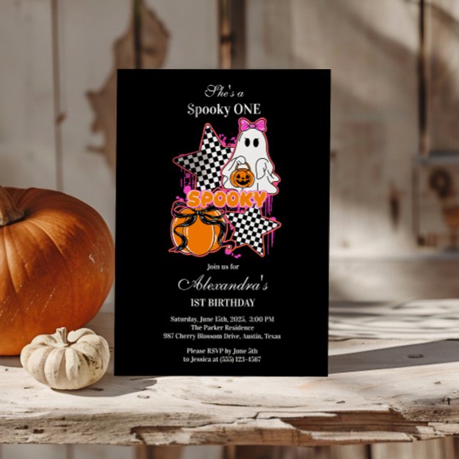 Invitación Cumpleaños de Fantasma de Cuadros de Halloween 1er (Subido por el creador)