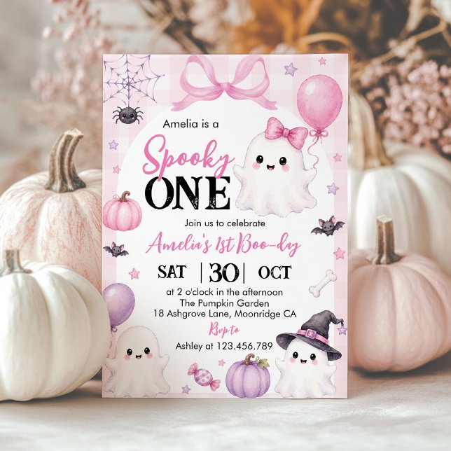 Invitación Cumpleaños de Fantasma de Halloween Rosa del Espel (Subido por el creador)