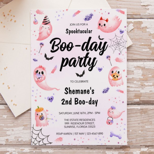 Invitación Cumpleaños de Fantasma Rosa Hallowee (Subido por el creador)
