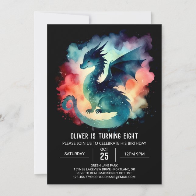 Invitación Cumpleaños de Fiery Dragon minimalista (Anverso)
