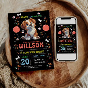 Invitación Cumpleaños de Fiesta de Cachorros   Tema del perro