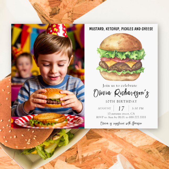 Invitación Cumpleaños de fiesta de hamburguesa acuarela (Subido por el creador)