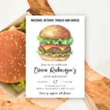 Cumpleaños de fiesta de hamburguesa acuarela