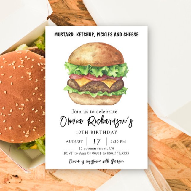 Invitación Cumpleaños de fiesta de hamburguesa acuarela (Subido por el creador)