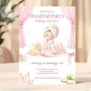 Invitación Cumpleaños de Fiesta de Mimos   Fiesta de Spa Rosa