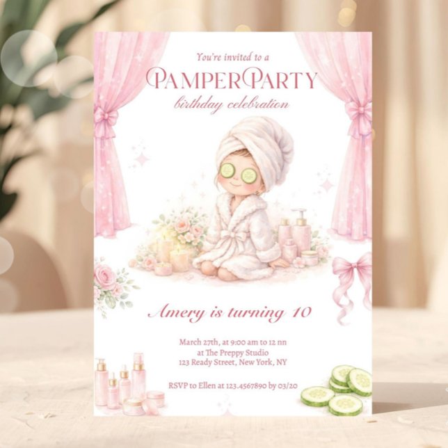 Invitación Cumpleaños de Fiesta de Mimos | Fiesta de Spa Rosa (spa party invitation, pamper party invite, girls birthday spa, sleepover invitation, pink birthday i)