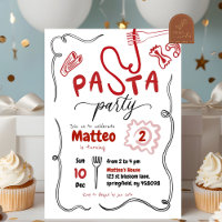 Cumpleaños de fiesta de pasta roja dibujada a mano