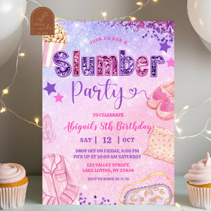 Invitación Cumpleaños de fiesta de pijamas con lentejuelas ro
