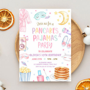 Invitación Cumpleaños de fiesta de pijamas rosadas Panqueques