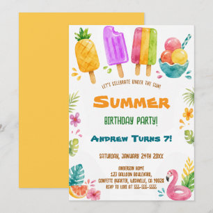 Invitación Cumpleaños de fiesta de piscina de helado de veran
