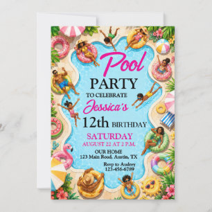 Invitación Cumpleaños de fiesta de piscina de verano lindo af